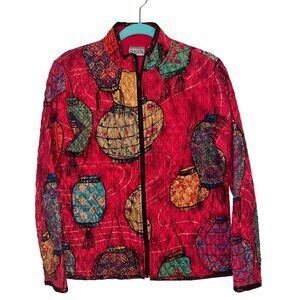 CHICO’S Red Silk Chinese Lantern quilted Zip Up Jacket in Size 1 (M/8)